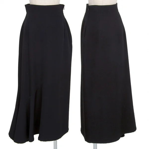 ヨウジヤマモト ファムYohji Yamamoto FEMME ウールオールドギャバカーブ切替アシンメトリースカート 黒1 K-74457_001