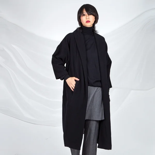 ヨウジヤマモト ファムYohji Yamamoto FEMME フラノウールキモノコート 黒S K-74473_016