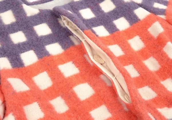 ミントデザインズmintdesigns 起毛チェックノーカラージャケット 生成り紫他M位 K-74499_010