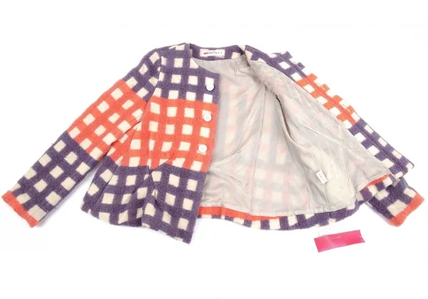 ミントデザインズmintdesigns 起毛チェックノーカラージャケット 生成り紫他M位 K-74499_011