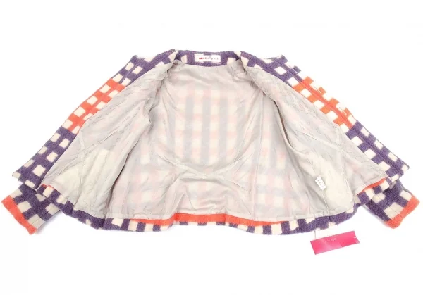 ミントデザインズmintdesigns 起毛チェックノーカラージャケット 生成り紫他M位 K-74499_013