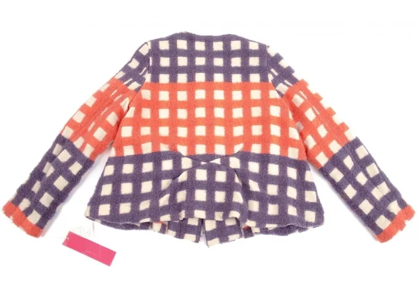 ミントデザインズmintdesigns 起毛チェックノーカラージャケット 生成り紫他M位 K-74499_015