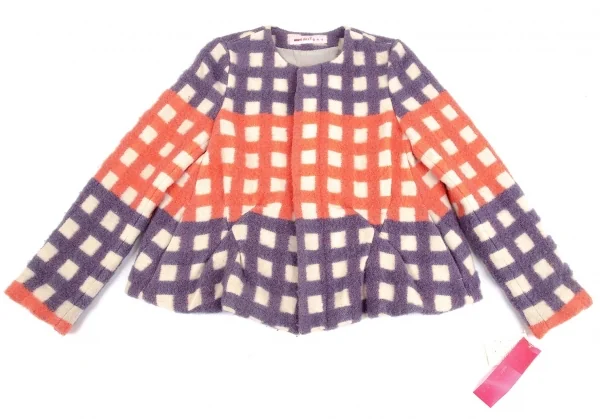 ミントデザインズmintdesigns 起毛チェックノーカラージャケット 生成り紫他M位 K-74499_002