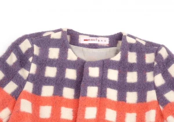 ミントデザインズmintdesigns 起毛チェックノーカラージャケット 生成り紫他M位 K-74499_003