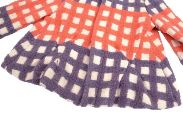 ミントデザインズmintdesigns 起毛チェックノーカラージャケット 生成り紫他M位 K-74499_007