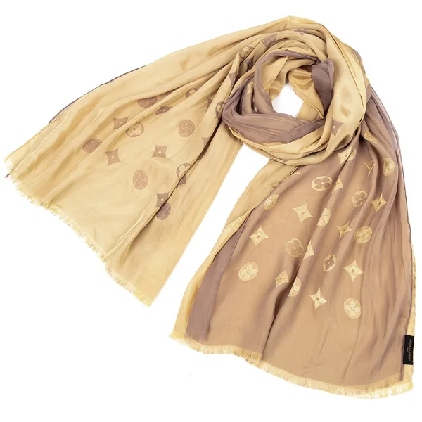 Louis Vuitton Acetate Silk Monogram Stole Beige,Charcoal  K-74516_001