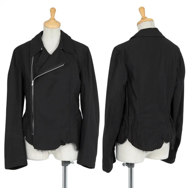 ブラックコムデギャルソンBLACK COMME des GARCONSコットン断ち切りラウンドヘムライダースジャケット 黒M K-74572_001