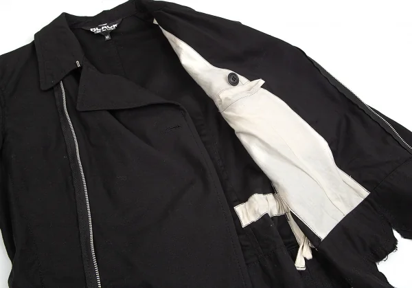 ブラックコムデギャルソンBLACK COMME des GARCONSコットン断ち切りラウンドヘムライダースジャケット 黒M K-74572_013