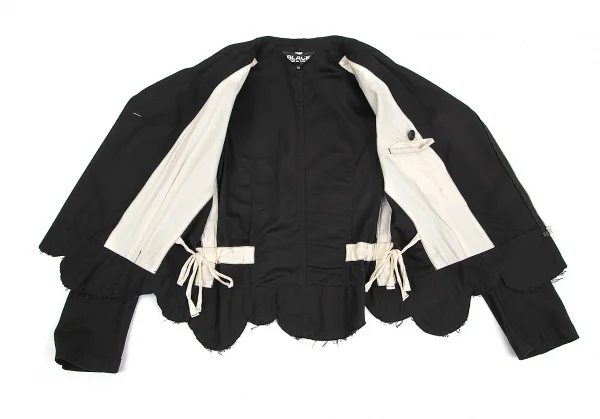 ブラックコムデギャルソンBLACK COMME des GARCONSコットン断ち切りラウンドヘムライダースジャケット 黒M K-74572_014