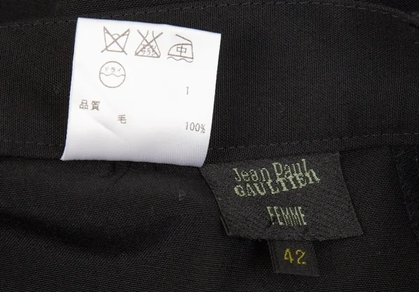 ジャンポールゴルチエ ファムJean Paul GAULTIER FEMME ウールダブルワイドパンツ 黒42 K-74579_012