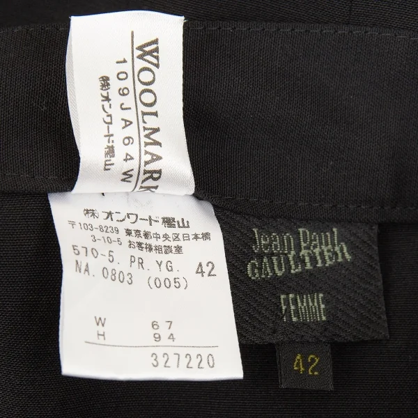 ジャンポールゴルチエ ファムJean Paul GAULTIER FEMME ウールダブルワイドパンツ 黒42 K-74579_013