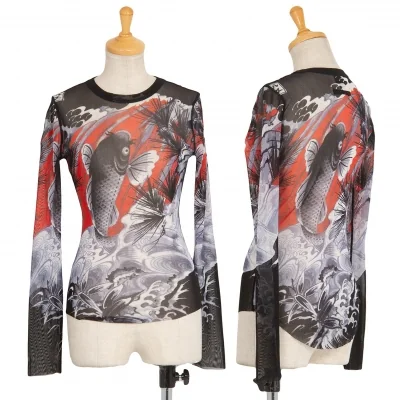 ジャンポールゴルチエ ファムJean Paul GAULTIER FEMME 鯉の滝登りジャパニーズタトゥープリントパワーネットカットソー