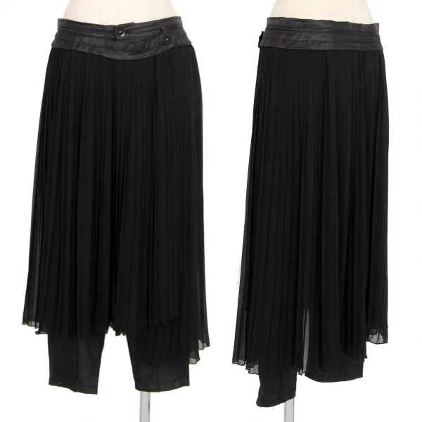 Y's PINK Chiffon Pleats Removable Skirt Pants Black 2 K-74737_001