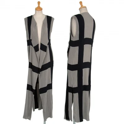 イッセイミヤケISSEY MIYAKE格子柄プリーツロングジレ