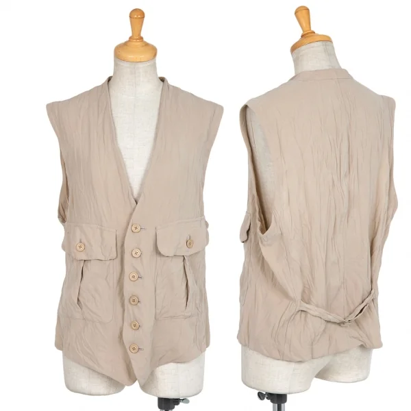イッセイミヤケISSEY MIYAKEワッシャー加工ポリベスト ベージュM K-74770_001
