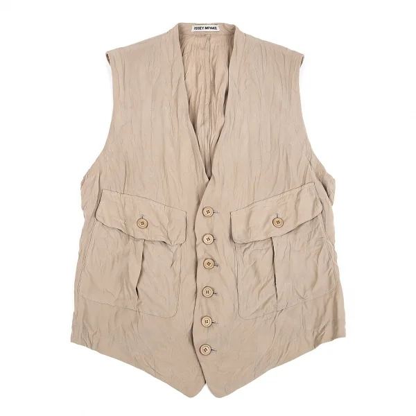 イッセイミヤケISSEY MIYAKEワッシャー加工ポリベスト ベージュM K-74770_002
