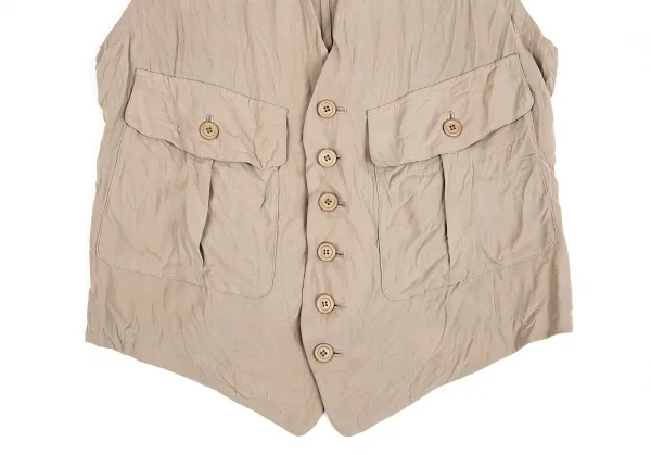 イッセイミヤケISSEY MIYAKEワッシャー加工ポリベスト ベージュM K-74770_005