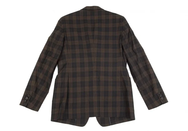 ヨウジヤマモト ダーバンYohji Yamamoto DURBAN A.A.R コットンナイロンチェック3Bテーラードジャケット 黒茶L K-74894_010