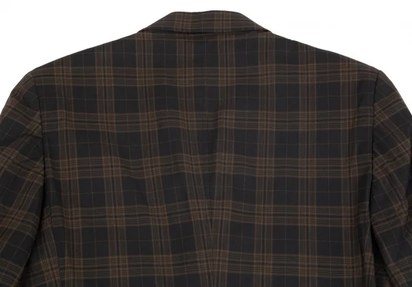 ヨウジヤマモト ダーバンYohji Yamamoto DURBAN A.A.R コットンナイロンチェック3Bテーラードジャケット 黒茶L K-74894_011