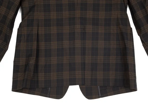ヨウジヤマモト ダーバンYohji Yamamoto DURBAN A.A.R コットンナイロンチェック3Bテーラードジャケット 黒茶L K-74894_012