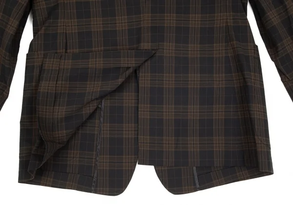 ヨウジヤマモト ダーバンYohji Yamamoto DURBAN A.A.R コットンナイロンチェック3Bテーラードジャケット 黒茶L K-74894_013