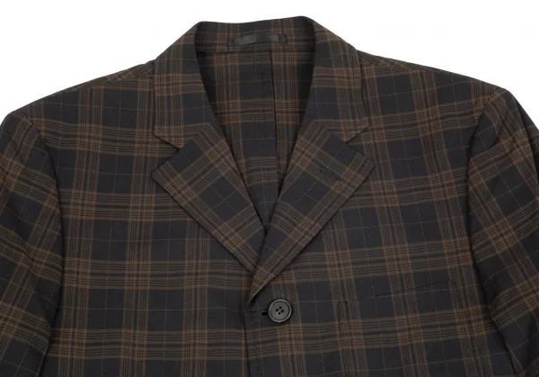 ヨウジヤマモト ダーバンYohji Yamamoto DURBAN A.A.R コットンナイロンチェック3Bテーラードジャケット 黒茶L K-74894_002