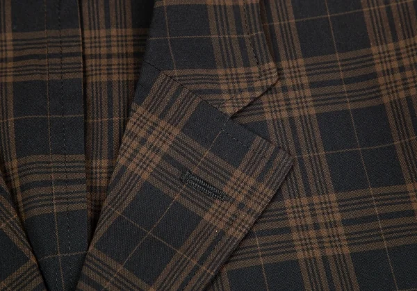 ヨウジヤマモト ダーバンYohji Yamamoto DURBAN A.A.R コットンナイロンチェック3Bテーラードジャケット 黒茶L K-74894_003