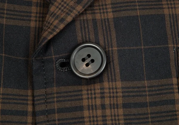 ヨウジヤマモト ダーバンYohji Yamamoto DURBAN A.A.R コットンナイロンチェック3Bテーラードジャケット 黒茶L K-74894_004