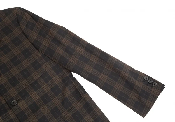 ヨウジヤマモト ダーバンYohji Yamamoto DURBAN A.A.R コットンナイロンチェック3Bテーラードジャケット 黒茶L K-74894_005