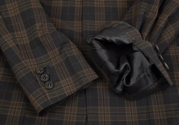 ヨウジヤマモト ダーバンYohji Yamamoto DURBAN A.A.R コットンナイロンチェック3Bテーラードジャケット 黒茶L K-74894_006