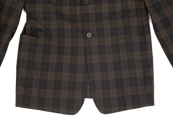 ヨウジヤマモト ダーバンYohji Yamamoto DURBAN A.A.R コットンナイロンチェック3Bテーラードジャケット 黒茶L K-74894_007