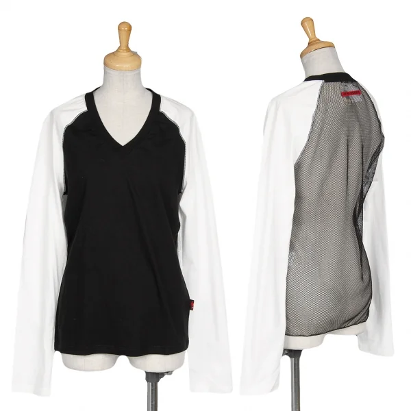 ジャンポールゴルチエジーンズJPG JEAN'S バックメッシュ切替ラグランカットソー 黒白40 K-74958_001