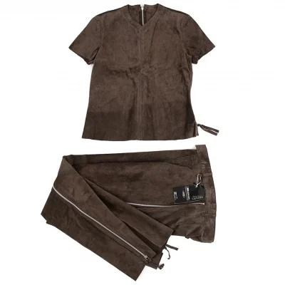 ジャンポールゴルチエ オムJean Paul GAULTIER HOMME スウェードレザーサイドジップセットアップ 茶