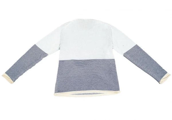 イッセイミヤケ メンISSEY MIYAKE MEN コットン裾刺し子ニット 水色青2 K-75063_010
