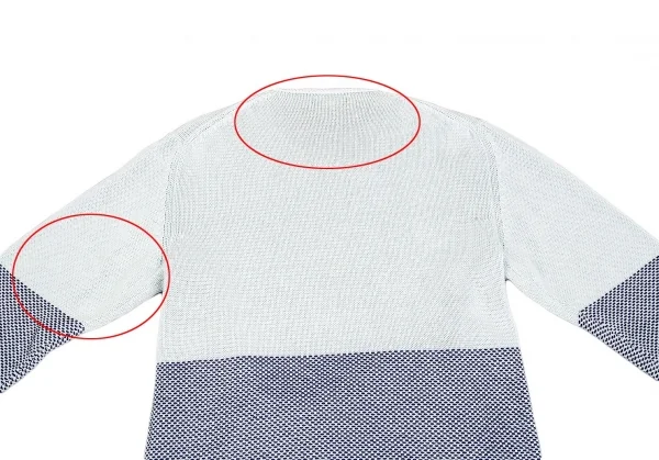 イッセイミヤケ メンISSEY MIYAKE MEN コットン裾刺し子ニット 水色青2 K-75063_011