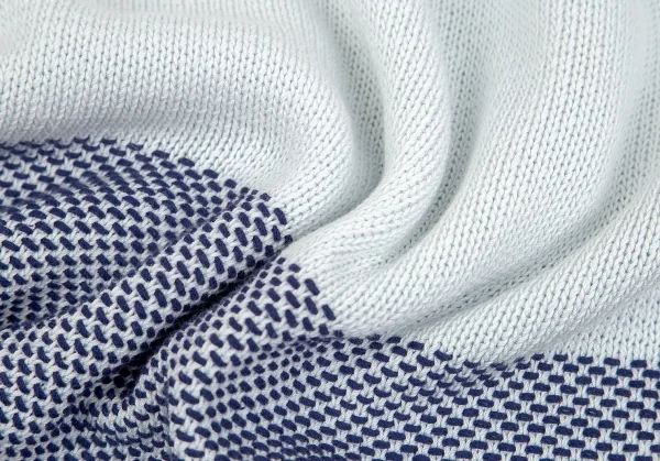 イッセイミヤケ メンISSEY MIYAKE MEN コットン裾刺し子ニット 水色青2 K-75063_015