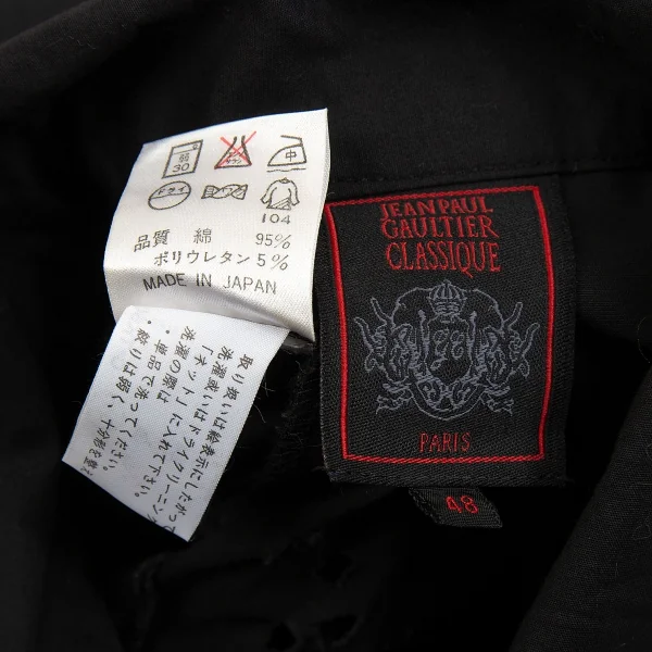 ジャンポールゴルチエ クラシックJean Paul GAULTIER CLASSIQUE カットデザインジップ半袖シャツ 黒48 K-75123_015