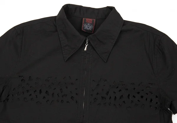 ジャンポールゴルチエ クラシックJean Paul GAULTIER CLASSIQUE カットデザインジップ半袖シャツ 黒48 K-75123_002