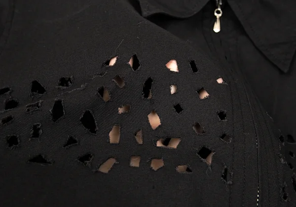 ジャンポールゴルチエ クラシックJean Paul GAULTIER CLASSIQUE カットデザインジップ半袖シャツ 黒48 K-75123_006