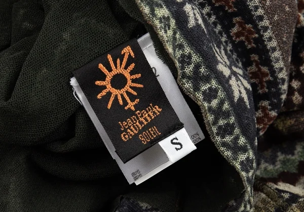 ジャンポールゴルチエ ソレイユJean Paul GAULTIER SOLEIL ノルディックボーダープリントパワーネットカーディガン モスグリーン紺他S K-75154_016