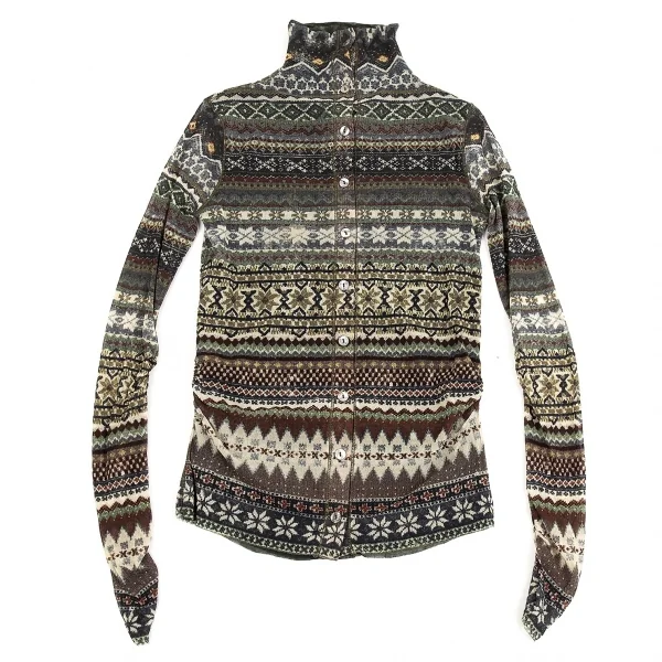 ジャンポールゴルチエ ソレイユJean Paul GAULTIER SOLEIL ノルディックボーダープリントパワーネットカーディガン モスグリーン紺他S K-75154_002