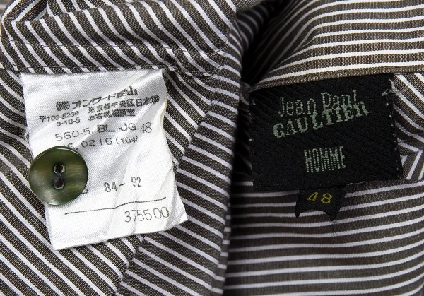ジャンポールゴルチエ オムJean Paul GAULTIER HOMME コットンバイアスストライプシャツ グレー白赤48 K-75165_014