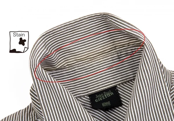 ジャンポールゴルチエ オムJean Paul GAULTIER HOMME コットンバイアスストライプシャツ グレー白赤48 K-75165_004