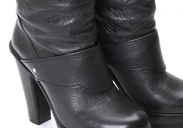 ジャンポールゴルチエJean Paul GAULTIER ドラゴンエンボスレザーロングブーツ 黒39（24.5位） K-75179_010