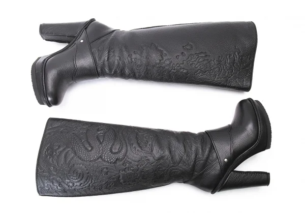 ジャンポールゴルチエJean Paul GAULTIER ドラゴンエンボスレザーロングブーツ 黒39（24.5位） K-75179_002