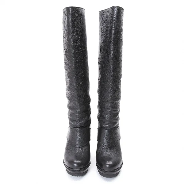 ジャンポールゴルチエJean Paul GAULTIER ドラゴンエンボスレザーロングブーツ 黒39（24.5位） K-75179_003