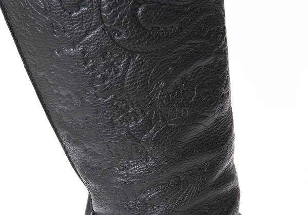 ジャンポールゴルチエJean Paul GAULTIER ドラゴンエンボスレザーロングブーツ 黒39（24.5位） K-75179_006