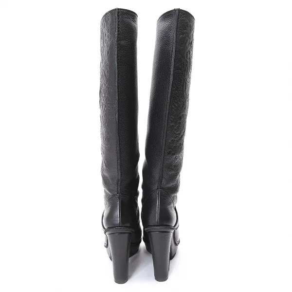 ジャンポールゴルチエJean Paul GAULTIER ドラゴンエンボスレザーロングブーツ 黒39（24.5位） K-75179_007