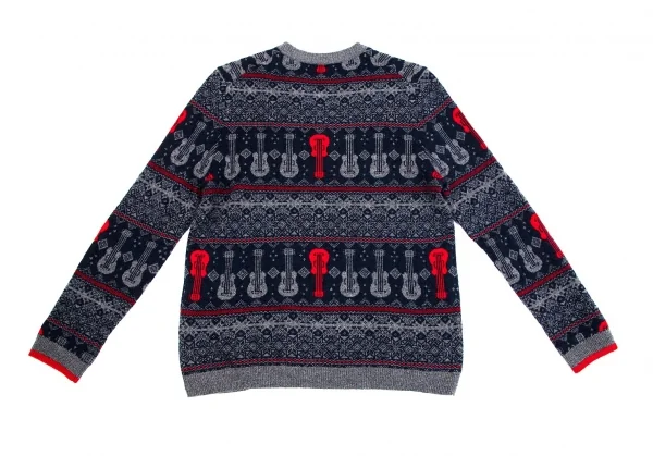 ワイズY's ギター柄ノルディックニット 杢グレー紺赤2 K-75189_010