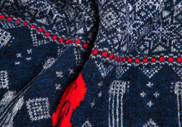 ワイズY's ギター柄ノルディックニット 杢グレー紺赤2 K-75189_012